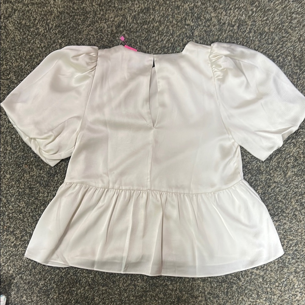 Lilly Pulitzer White Peplum Blouse with Puff Sleeves - Picture 5 of 6